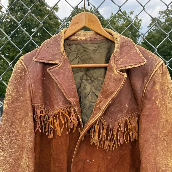 Vintage 1940s Leather Suede Western Rockabilly Fringe Jacket Size Large - Picture 2 of 13